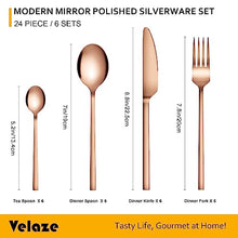 Load image into Gallery viewer, Velaze 24-Piece Rose Gold Silverware Set Cutlery Set