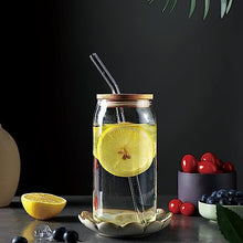 Load image into Gallery viewer, Premium Glass Cup with Bamboo Lids and Glass Straws