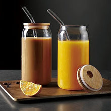 Load image into Gallery viewer, Premium Glass Cup with Bamboo Lids and Glass Straws