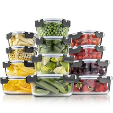 Load image into Gallery viewer, Glass Storage Containers with Hinged Locking Lid BPA Free for Meal Prep/Moving/Freezer/Oven
