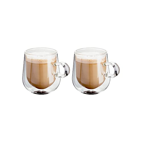 Double Walled Glass Tea/Coffee Cups, Set of 2, 275ml