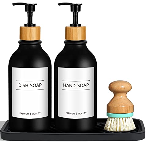 Black Hand and Dish Soap Dispenser Set with Tray