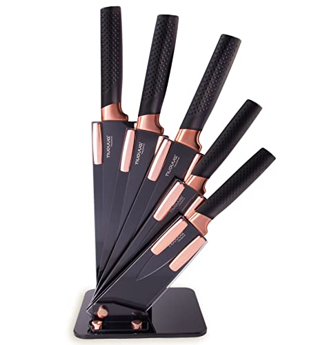 Kitchen Knife Block Set Copper 5 Piece Set