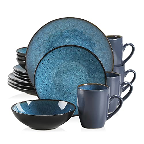 Bubble Blue Dinner Set, Reactive Glaze Dinnerware Tableware, 16-Piece D