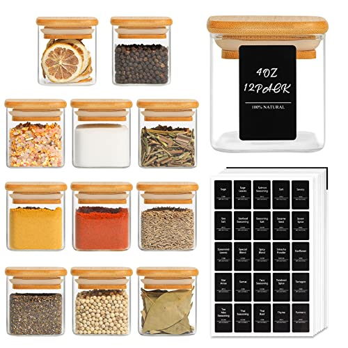 ComSaf 12 Pcs Glass Spice Jars with Bamboo Lids